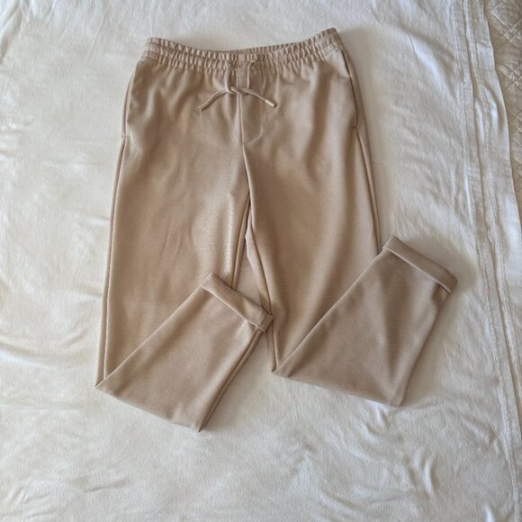 Zara Pants - Zara Women’s Cream Tapered Joggers Size Medium Cuffed Hem Drawstring Trousers